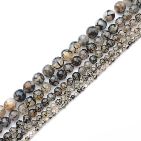 Natural Black Dragon Vein Agate Round Loose Beads For DIY Jewelry Making Bracelet Necklace Findings Handmade Craft Material