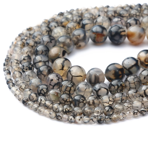 Natural Black Dragon Vein Agate Round Loose Beads For DIY Jewelry Making Bracelet Necklace Findings Handmade Craft Material