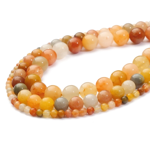 Perles Rondes en Jade de Soie Rouge Doré Naturel Calcédoine Perles de Pierres Précieuses en Vrac Pour Création de Bijoux DIY Colliers Bracelets Matériel