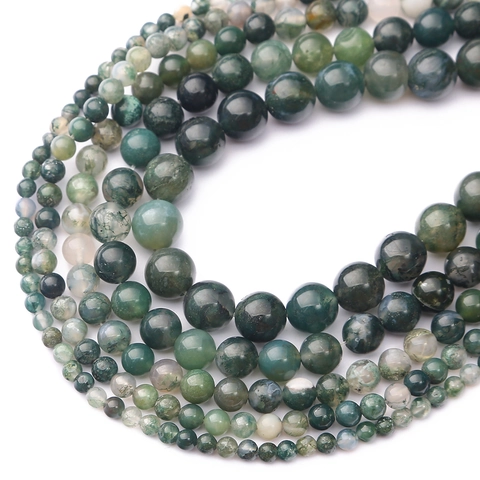 Natural Moss Agate Round Loose Beads Green Gemstone Spacer Beads For DIY Jewelry Making Bracelet Necklace Handcraft