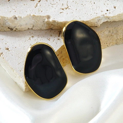 Boucles d'Oreilles Clous Géométriques Irrégulières en Acier Inoxydable Avec Motif Marbre en Émail à Goutte d'Huile Doré Bijoux