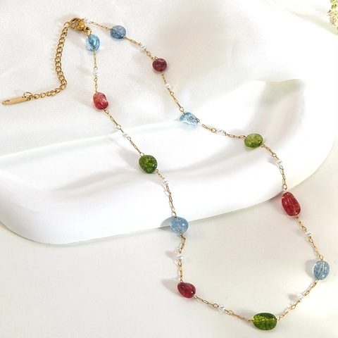 Collana Bracciale Boho Perline Colorate Acciaio Inossidabile Placcato Oro 18K Perla Artificiale Gioielli Donna