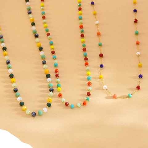 Women Fashion 304 Stainless Steel Necklace Colorful Seed Beads Geometric Thin Chain Bohemian Style Adjustable Jewelry Gift