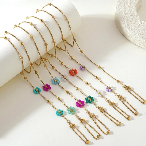 Stainless Steel With Colorful Beaded Flowers Gold Plated Hand Harness For Women Bohemian Fashion Hand Chain