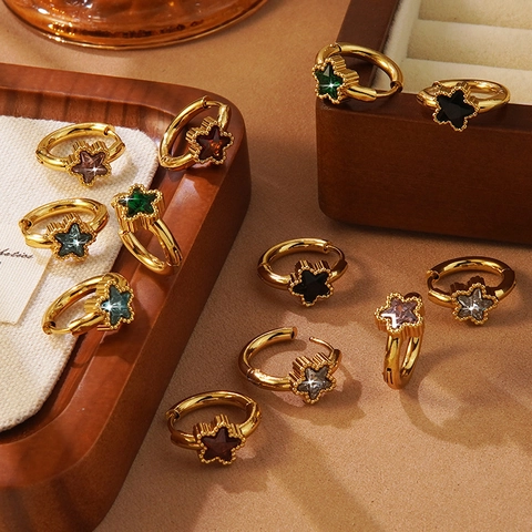 Franse Stijl Roestvrij Staal Ster Creolen Voor Vrouwen Minimalistische Goud Strass Ster Charm Oorbellen Mode Sieraden Cadeau
