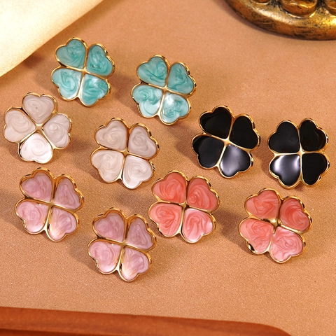 Edelstahl Vierblättriges Kleeblatt Ohrstecker Für Damen Emaille Tropföl Blumen Fee Leichter Luxus Ohrringe Schmuck