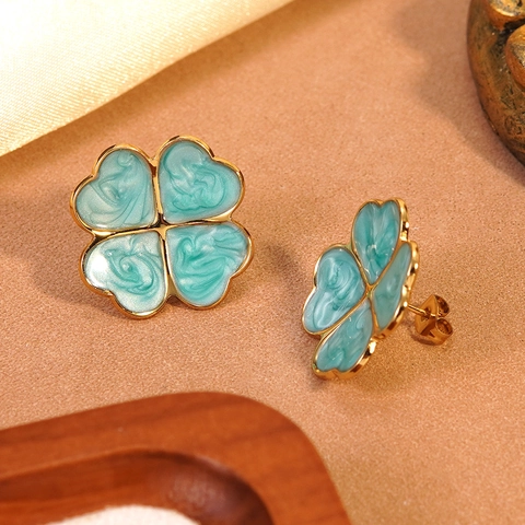 Edelstahl Vierblättriges Kleeblatt Ohrstecker Für Damen Emaille Tropföl Blumen Fee Leichter Luxus Ohrringe Schmuck
