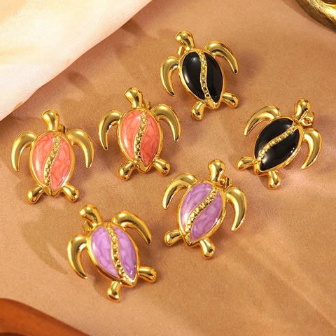 Ozean Serie 304 Edelstahl Meeresschildkröte Ohrstecker Emaille Tropföl Tiermuster Resort Stil Damen Schmuck