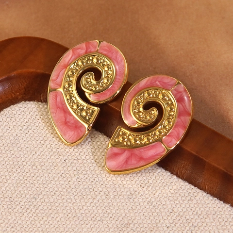Vintage 304 Stainless Steel Conch Spiral Stud Earrings Colorful Oil Dripping Enamel Shell Earrings For Women Sweet Jewelry