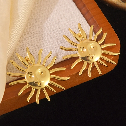 Orecchini a Lobo in Acciaio Inossidabile 304 Vintage Viso di Sole Placcato Oro Geometrico Gioielli da Donna