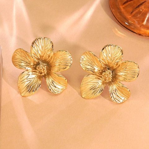 Orecchini a Bottone a Fiore in Acciaio Inossidabile 304 Placcati Oro Botanici Gioielli per Donna Vacanza Eleganti