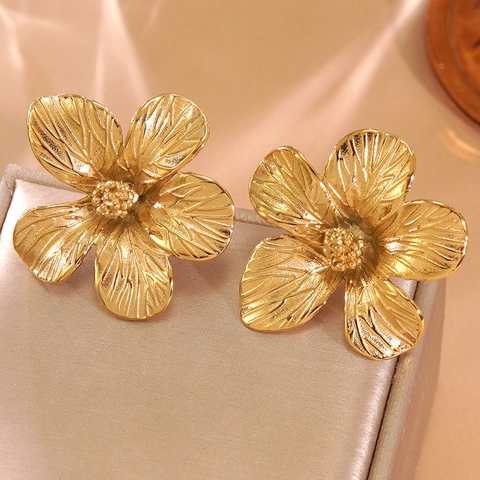 Orecchini a Bottone a Fiore in Acciaio Inossidabile 304 Placcati Oro Botanici Gioielli per Donna Vacanza Eleganti