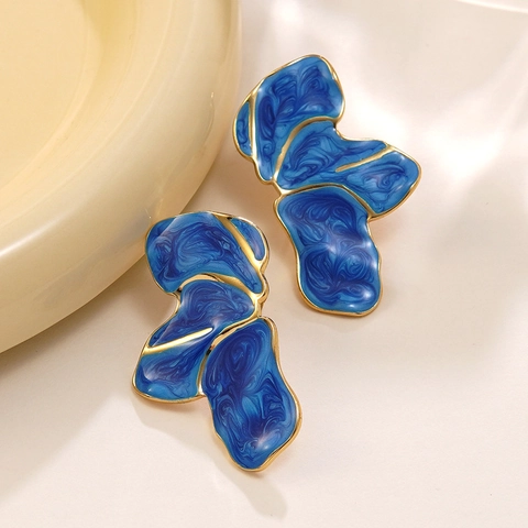 Stainless Steel Floral Petal Stud Earrings With Enamel Drip Abstract Flower Design For Women Party Jewelry Gift
