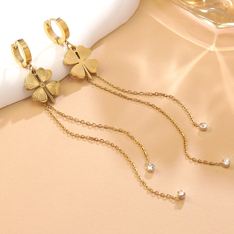Orecchini in Acciaio Inossidabile con Trifoglio e Margherita Nappina Strass Lunghi Orecchini Pendenti per Donna Gioielli