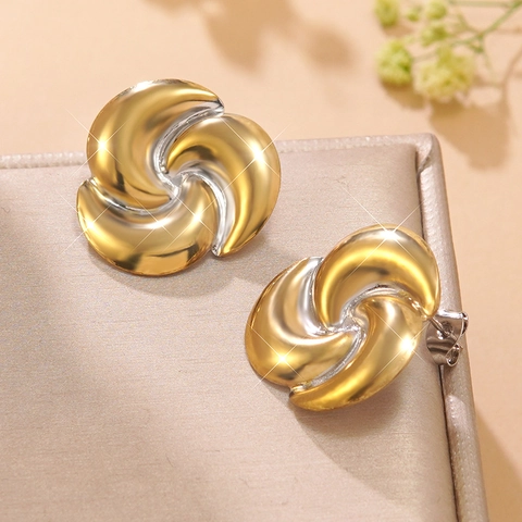 Retro Geometric Stainless Steel Two-Tone Gold Silver Earrings Light Luxury High-End Fashion Stud Earrings For Women Jewelry
