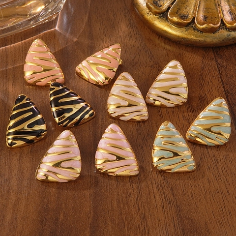 Vintage Stainless Steel Star Geometric Enamel Earrings For Women Irregular Drip Oil Wave Pattern Fashion Jewelry Accessory