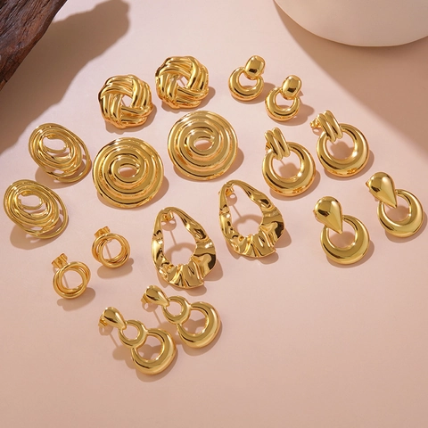 Modern Stainless Steel Geometric Stud Earrings For Women Gold Plated Minimalist Abstract Spiral Twisted Fashion Jewelry Earrings