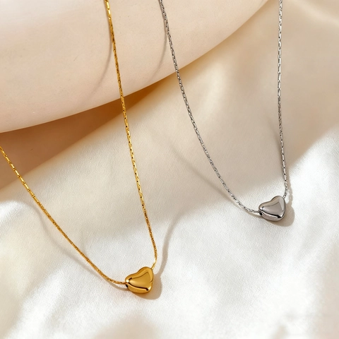 Minimalist Stainless Steel Heart Pendant Necklace 18k Gold Plated 3D Peach Heart Clavicle Chain Jewelry For Women Valentine Gift