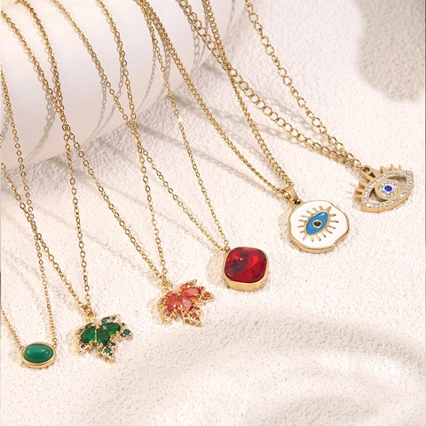 Stainless Steel Heart Butterfly Evil Eye Pendant Necklace For Women Gold Plated Rhinestone Artificial Pearl Clavicle Chain Jewelry
