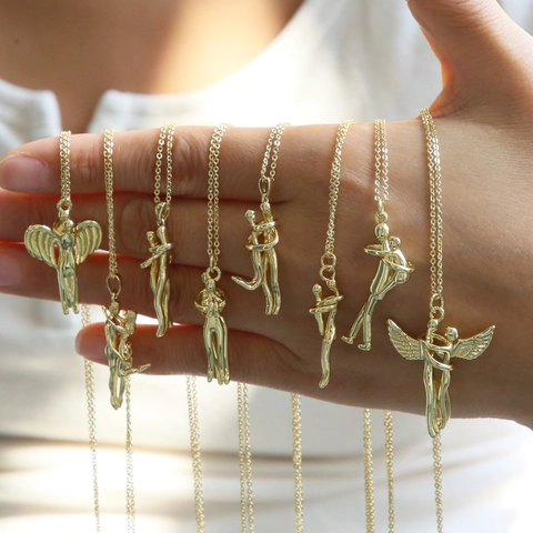 Collana Con Ciondolo Coppia Che Si Abbraccia Rame Strass Bicolore Angelo Infinito Catena Per Clavicola Gioielli Romantici San Valentino
