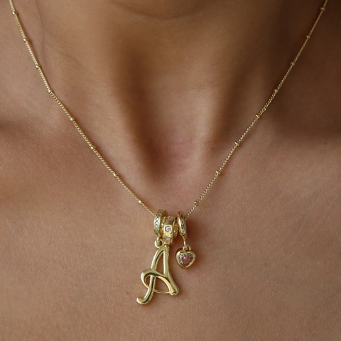Damen Vergoldete Messing Halskette Mit Schreibschrift Initialen Buchstabe Und Rosa Zirkon Herz Anhänger Schmuck Valentinstag Geschenk