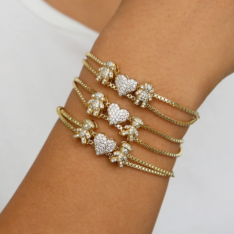 Koperen Strass Hart Jongen Meisje Verstelbare Armband Mode Familie Sieraden Voor Vrouwen Valentijnsdag Moederdag Cadeau