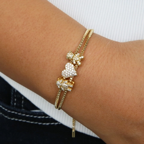 Koperen Strass Hart Jongen Meisje Verstelbare Armband Mode Familie Sieraden Voor Vrouwen Valentijnsdag Moederdag Cadeau