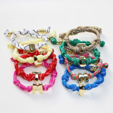 Minimalistisches Kupfer Webseil Armband Vergoldetes Messing Alphabet Anhänger Verstellbares Armband Für Damen Schmuck Geschenk