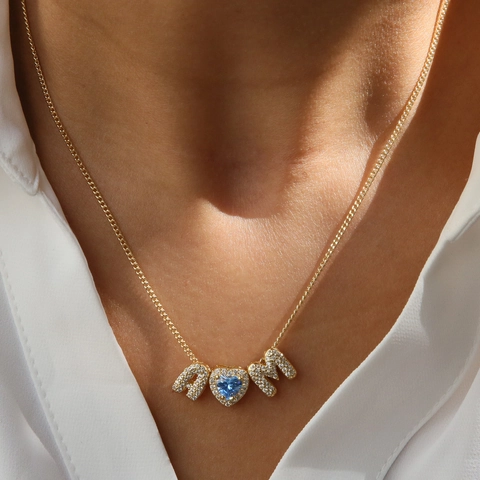 Collana con Pendente a Cuore Pietra Natale e Lettera Alfabeto Rame Placcato Oro Strass Gioiello Personalizzato Regalo San Valentino Donna