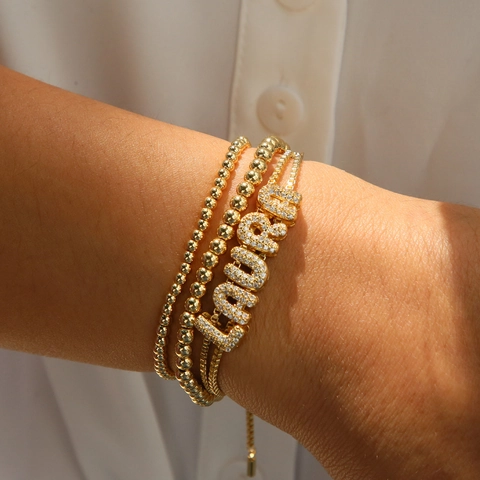 Zirkonia Initialen Bubble Buchstaben Armband Für Damen Gold Silber Vergoldet Messing Alphabet Anhänger Einstellbar DIY Modeschmuck