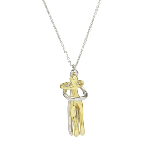Mode Messing Umarmung Paar Anhänger Halskette Galvanisiert Zweifarbig Romantischer Schmuck Für Verliebte Valentinstag Geschenk
