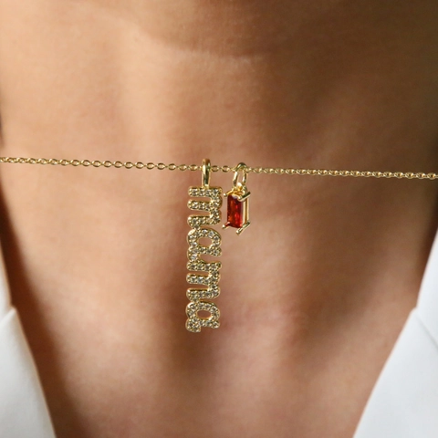 Brass MAMA Letter Pendant Necklace For Women Gold Plated Rhinestone Inlaid Birthstone Jewelry Gift For Mother Day