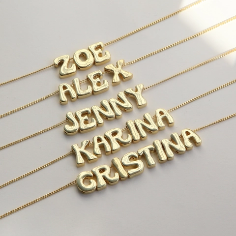 Niche Design Brass Polished Personalized DIY Combination Alphabet Initial Necklace Puffy Bubble Letter Pendant Accessories Jewelry