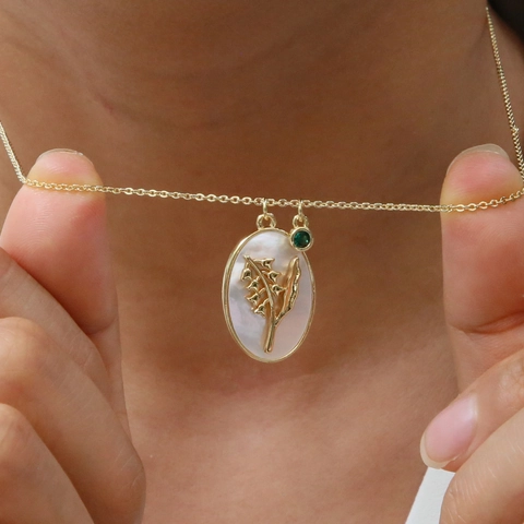 Messing Vergulde Parelmoer Bloem Hanger Halsketting Vintage Geboortesteen Strass Sieraden Voor Vrouwen Mode Cadeau