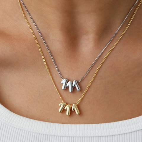 Collar de Latón Bañado en Oro 18K con Colgante de Número de Ángel Pulido Joyería de Número de la Suerte Regalo para Mujer Plata
