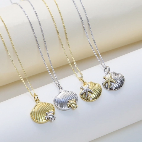 Oceaan Thema Sint-Jakobsschelp Zeeschildpad Zeester Hanger Ketting Oorbellen Sieradenset Goud Zilver Messing Voor Vrouwen