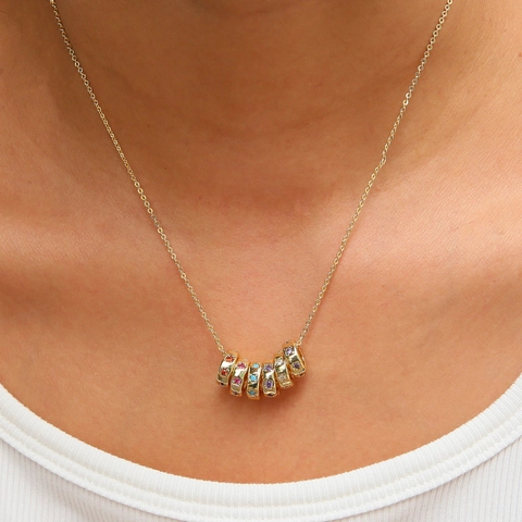 12 Month Birthstone Zircon Pendant Necklace 18K Gold Plated Brass Geometric DIY Wheel Bead Necklace For Women Birthday Jewelry