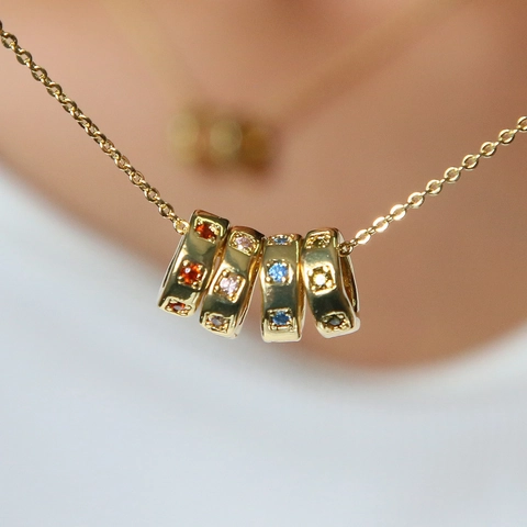 12 Month Birthstone Zircon Pendant Necklace 18K Gold Plated Brass Geometric DIY Wheel Bead Necklace For Women Birthday Jewelry