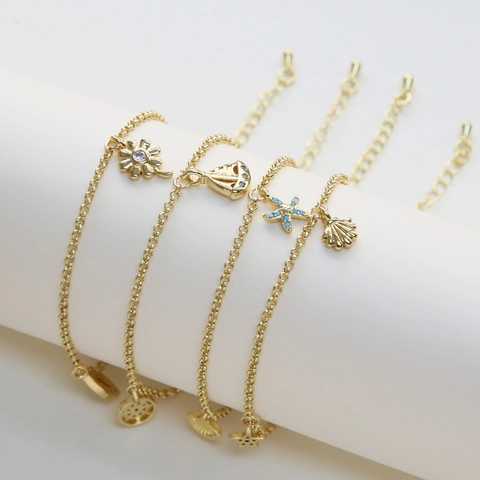 Bohemian Brass Zirconia Sea Conch Starfish Shell Pendant Anklet For Women Summer Beach Ocean Style Gold Foot Jewelry
