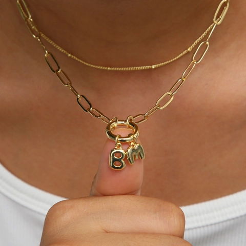 Ciondolo Iniziale Lettera a Bolla in Ottone Placcato Oro 18K Gioielli Alfabeto DIY Collana Catena a Graffetta Per Donna Regalo Accessorio Personalizzato