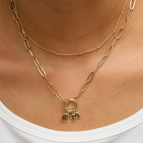 Ciondolo Iniziale Lettera a Bolla in Ottone Placcato Oro 18K Gioielli Alfabeto DIY Collana Catena a Graffetta Per Donna Regalo Accessorio Personalizzato