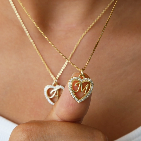 Goldfarbene Herz Halskette Mit Initialbuchstaben Messing Personalisierter Anhänger Mit Zirkonia Modeschmuck Für Damen Valentinstagsgeschenk