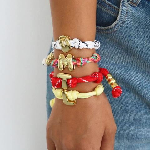 Minimalistisches Kupfer Webseil Armband Vergoldetes Messing Alphabet Anhänger Verstellbares Armband Für Damen Schmuck Geschenk