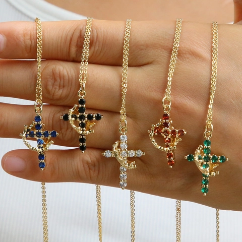 Collana Con Pendente a Croce Corona Ruotabile Vintage Per Donna Gioielli In Rame E Zirconia Catena Di Lusso Regalo Di Festa