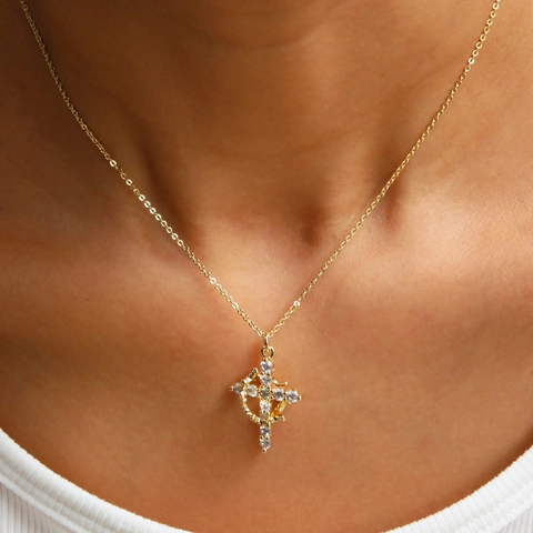 Collana Con Pendente a Croce Corona Ruotabile Vintage Per Donna Gioielli In Rame E Zirconia Catena Di Lusso Regalo Di Festa