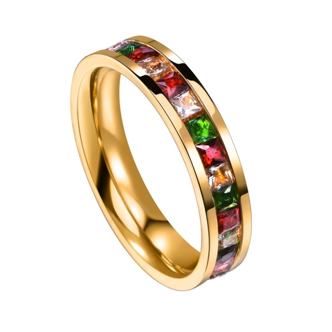 Bague Éternité Unisexe en Acier Titane Or Rose Noir Or Avec Zircone Cubique Carrée Bijoux de Mode Minimalistes