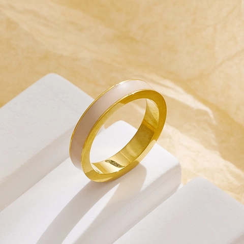 Anillo Minimalista de Acero Inoxidable Esmaltado para Mujer Chapado en Oro Negro Blanco Rosa Empolvado Goteo de Aceite Joyería de Moda
