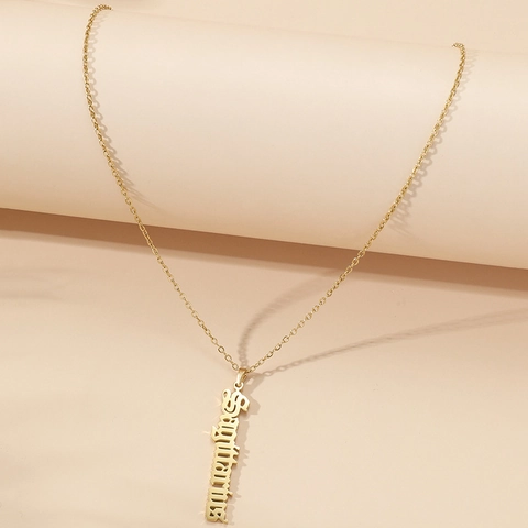 Collar con Colgante Vertical de Letra del Zodiaco Sagitario Acero Inoxidable Chapado en Oro de 18K Joyería Minimalista Regalo Mujer