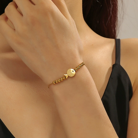 Minimalist Titanium Steel Carp Bubble Fish Bracelet For Women Men Gold Plated Stainless Steel Frosted Pendant Jewelry Gift