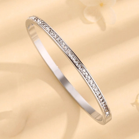 Mode 304 Edelstahl Einreihige Strass Armband Ring 18 Karat Vergoldet Zirkonia Armreif Für Damen Schmuck